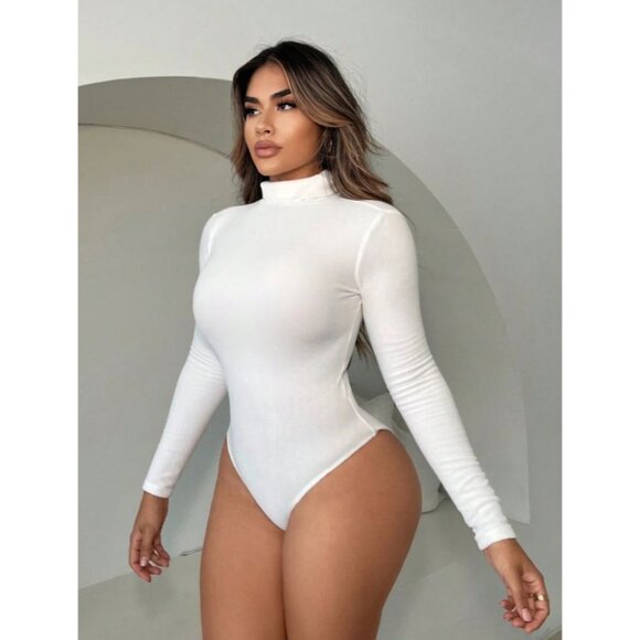 SHEIN SXY Women's‎ Plush High Neck Bodysuit in White - Size Medium - Picture 1 of 5